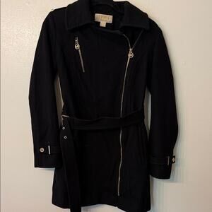Michael Kors Black Wool Coat with Gold Accents
